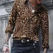 Men's Leopard Shirt Button Up Shirt Long Sleeve Designer Breathable Comfortable Daily Weekend Spring Fall Turndown Button-Down Light Pink Blue Brown Green Gr