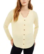 Pink Rose Juniors' Textured Button-Front Top Yellow Size Small