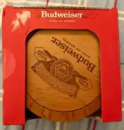Budwieser Beer Collectible Wooden Coasters Set of 4 (3 1/2") w/Holder NEW! NIB