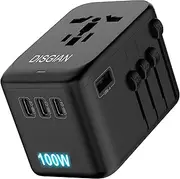 Travel Adapter,100W GaN International Power Adaptor with Super Fast Charging 4 Port Type-C and USB-A for Phones,Laptops,Universal Worldwide Travel Plug AC Outlet for Europe USA AUS (100W)