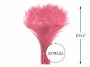 50 Pieces – Sweet Pink Bleached & Dyed Peacock Tail Eye Wholesale Feathers Bulk