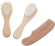 WATIIFUFU 3pc Baby Scalp Brush for Bathing Wooden Hair Brush Set Gentle Massager Non-Slip Comfortable for Newborns