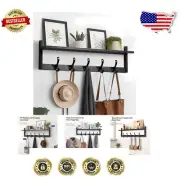 29'' Wall-Mounted Coat Rack with Storage Shelf – 5 Hooks, Rustic Black Finish