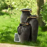 Water Fountain Feature Solar with LED Lights Outdoor Cascading 3 Tiered
