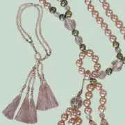 PAIR 2 pieces Curtain Tie Backs Pearl look Strand with tassels - Dusky Pink 10cm ending