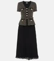 [Self-Portrait] Self-Portrait Bouclé and chiffon midi dress AU 8 black