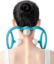Neck Massager Handheld Shiatsu Deep Tissue Dual Trigger Point Shoulder Massage Tool with Balls for Self Muscle Tension Relief & Scalp Massager Extra Gift