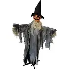 Sunstar Scarecrow Pumpkin with Hat Animated Halloween Decoration - 6 ft - Gray