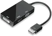 DisplayPort DP to HDMI DVI VGA 3in1 Display Adapter Audio Video 4K UltraHD Converter Black White (Black)