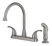 High Arc Kitchen Faucet,With Spray,2 Lever Handle,Brushed Nickel Finish -239964