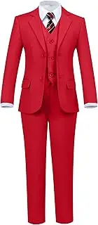 [Hipfun] Boys' 5 Piece Formal Suit Set with Suit Jacket, Vest, Pants, Collared Dress Shirt, and Tie
