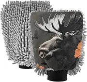 XYMZR Absorbent Microfiber Car Wash Mitt Moose Flowers Butterfly, Funny Cute Anime Scratch Free for Cars Cleaning, Home Cleaning Mitts, 2 Pack, 10.24” L x 7.09” W