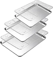 6 Pcs Stainless Steel Baking Sheet with Rack Set (3 Plates + 3 Racks), for Cooking and Baking, Stainless Steel Cookie Sheet, Stainless Steels Nonstick Bacon Pans for Oven, Heavy Duty & Rust Free
