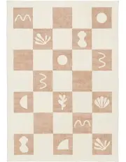 [Miss Amara] Erika Checkered Washable Rug in Beige and Cream