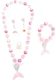 NESTINGHO 1 Set Children's Necklace Ear Ornaments Pearl Pendant Earring Chokers for Bangles for Rainbow Pendant Necklace Mermaid Bracelet Beaded Bracelet Jewelry Plastic Pink