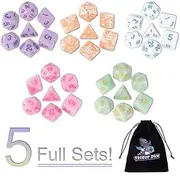 DND Dice, 5 x 7 Sets (35 Pieces) Polyhedron Dice for Dungeons & Dragons RPG MTG DND Tabletop Game with 1 Free Pouch D4 D8 D10 D12 D20