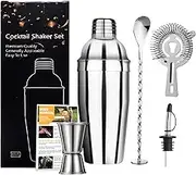 Cocktail Shaker Set,5 Pcs Cocktail Making Set,Stainless Steel Bartender Kit 24oz Shakers with Strainer, Pourers, Double Jigger, Mixing Spoon at Home & Bar Gift Martini Shaker Set