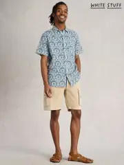 White Stuff Blue Finsbury Tile Printed 100% Cotton Shirt (H27458) | $104