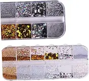 Healeved 12 Grids Mixed Manicure Sequins Glitters Quality Material DIY Nail Art Shining Pieces for Women Ladies Girls