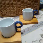 Hakusan Porcelain P-shaped coffee cup with wooden saucer set of 2 Limited Japan