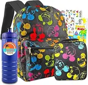 Disney Mickey Mouse Backpack and Lunch Box Set For Kids - Bundle with a Neon Mickey Backpack, Neon Mickey Lunch Bag, Tattoos, & More | Mickey Backpack For Boys, Mickey Lunch Box, Mickey Backpack with