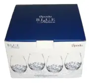 NIB SPODE Blue Italian Stemless Wine Glasses Set of 4 Blue White Chinoiserie