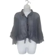 Charlotte Russe Chiffon Flutter Sleeve Shirt OVERSIZED XS Dolman Button Up.