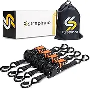 Strapinno 4pcs Retractable Ratchet Straps Bundle 1 in x 6 ft, Secure Tie-Downs with Rubber-Coated Steel Handles, S-Hooks & Durable Hardware for Daily Use with Breaking Strength - 1,500LBS/680KG Each