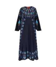 Geometric pattern printed silk blouse skirt S Navy Blue/Color