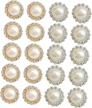 DOITOOL 20pcs DIY Hair Pearls Flatback Alloy Rhinestone Pearl Decorations for Crafting Nail Art Hairpins Earrings and for Weddings Birthdays and Home DIY Projects