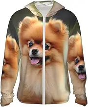 [LHBWCVN] UPF 50+ Light Jacket Full Zip Sun Protection Hoodie for Women Men Long Sleeve Pomeranian Dog Sun Shirts