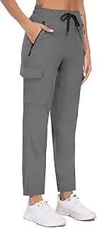 [TZDNI] Womens Hiking Pants Quick Dry Water Resistant Cargo Pants Lightweight Elastic Waist Pants Zipper Pockets HH24013