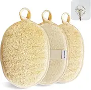 Natural Loofah Sponge Exfoliating(3 packs),Made with Eco-Friendly and Biodegradable Shower Luffa Sponge, Loofah for Women and Men, Beige