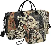[ZRYSMY] Duffel Bag for Traveling, Gothic Sugar Skeleton Couple Travel Bag Gym Bag, with Multiple Interior Pockets Shoulder Weekender Bag for Women Men with Toiletry Bag 20.5L x 1.9W x 13.8H
