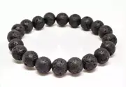 M Mooham Black Lava Rock Beaded Elastic Adjustable Bracelet