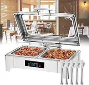 Electric Food Warmer 1/2/3-grids, 400W Buffet Servers Warmers Stainless Steel Buffet Heater Lid with Transparent Lid Top & Heating B, Thickened Frame, Easy to Clean 13.5L,2-Grid