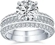 [Bling Jewelry] Customizable Pink AAA CZ Round Brilliant Cut Solitaire Engagement Ring for Women with .925 Sterling Silver and Created Opal Inlay Wide Band Personalize Unique