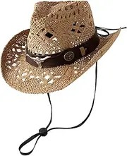 [Jastore] Kids Western Cowboy Hat Toddler Straw Sun Hat Boy Girl Cowgirl Hat with Belt Buckle Headband
