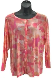 LOGO Layers by Lori Goldstein Watercolor Printed Mesh Cardigan Coral