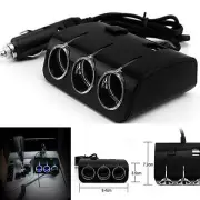Car 3 Way Cigarette Lighter Socket Splitter Power Adapter USB Charger Port Black