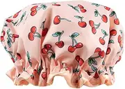 The Vintage Cosmetic Company Cherry Shower Cap, Lightweight and Elasticated Waterproof Cap, Keeps Hair Dry and Frizz Free, Reusable Shower Cap for Women, Retro Cherry Design