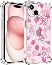 LuminousGuard for iPhone 13 Mini Case, Cute Pink Floral Phone Case for Women Girls, Anti-Yellowing Clear Soft TPU Protective Cover with Shockproof Air-Guard Corners