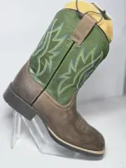 Ariat Pace Setter Cowboy Boots Kids US 2.5m Green Brown Square Toe Western Boots
