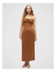 [Seed Heritage] Tie Front Strapless Midi Dress in Cinnamon Spice