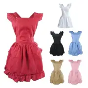 Ruffled Cooking Apron with Two Pocket Cotton Apron Women Kitchen Cooking Apron