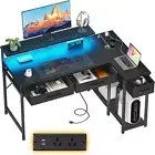 L Shaped Computer Desk RGB LED Lights Monitor Stand 3 Drawers Shelves Black 126c