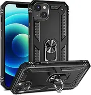Cavor for iPhone 15 Case (6.1") TPU Case PC Bumper 360° Rotation Ring Holder Kickstand Back Cover [Work with Magnetic Car Mount] Shockproof Protective Cover-Black