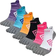 [Kevaler] Running Socks Women Cotton Socks Five Separate Toe Sport Ankle Cushion Running Socks for Sport Yoga Travel – 6 Pairs, Multicolour 1, 35-39