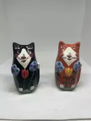 Salt & Pepper Shakers Cats In Bloom Porcelain