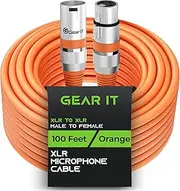 GearIT XLR to XLR Microphone Cable (100 Feet, 1 Pack) XLR Male to Female Mic Cable 3-Pin Balanced Shielded XLR Cable for Mic Mixer, Recording Studio, Podcast - Orange, 100Ft, 1 Pack